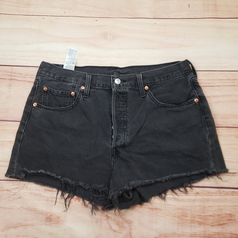 Levis 501 Shorts Women 32 High Rise Denim Washed Black Button Fly Outdoor Ladies